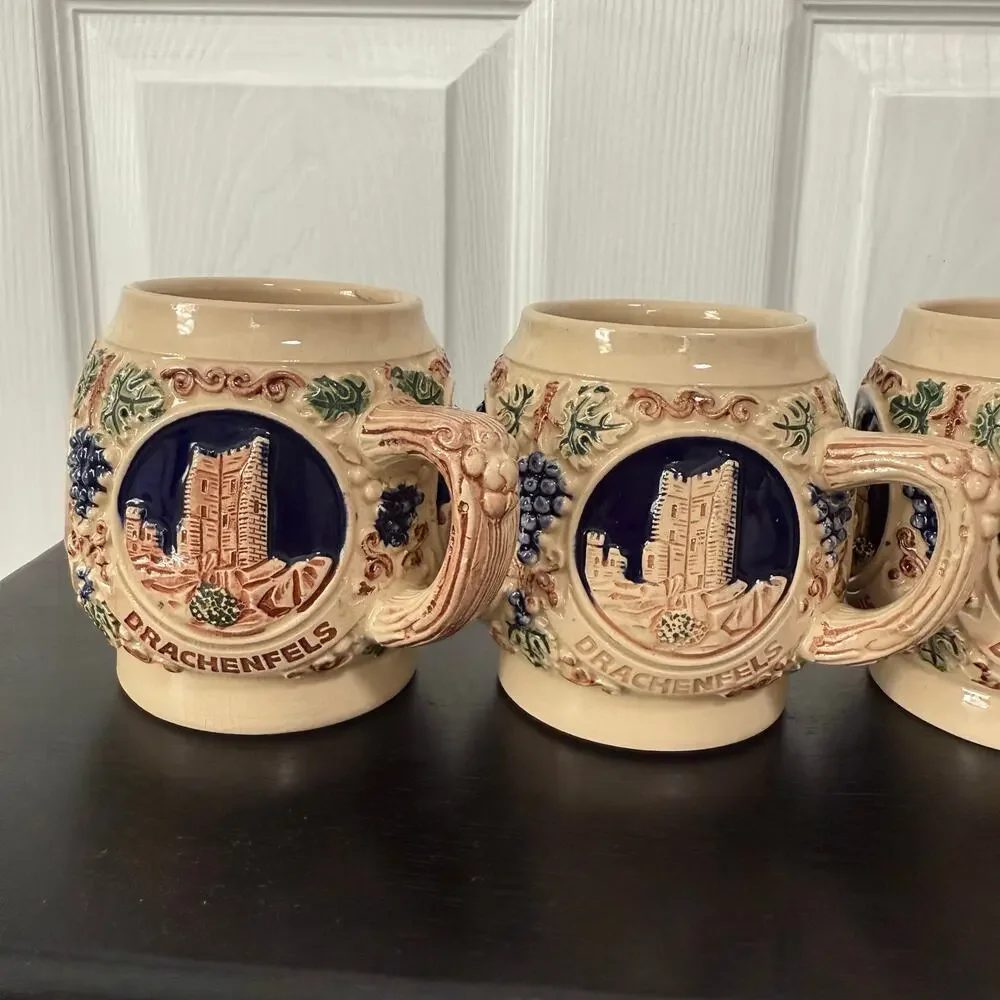 Gerz West Germany Castle Stein Small Mug Cups Set 0f 4